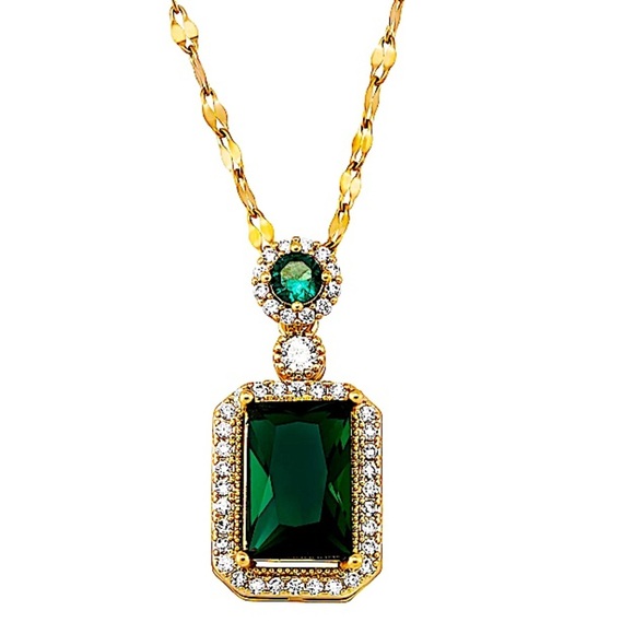 Emerald Gold Plated Charm Pendant Necklace - Picture 4 of 10
